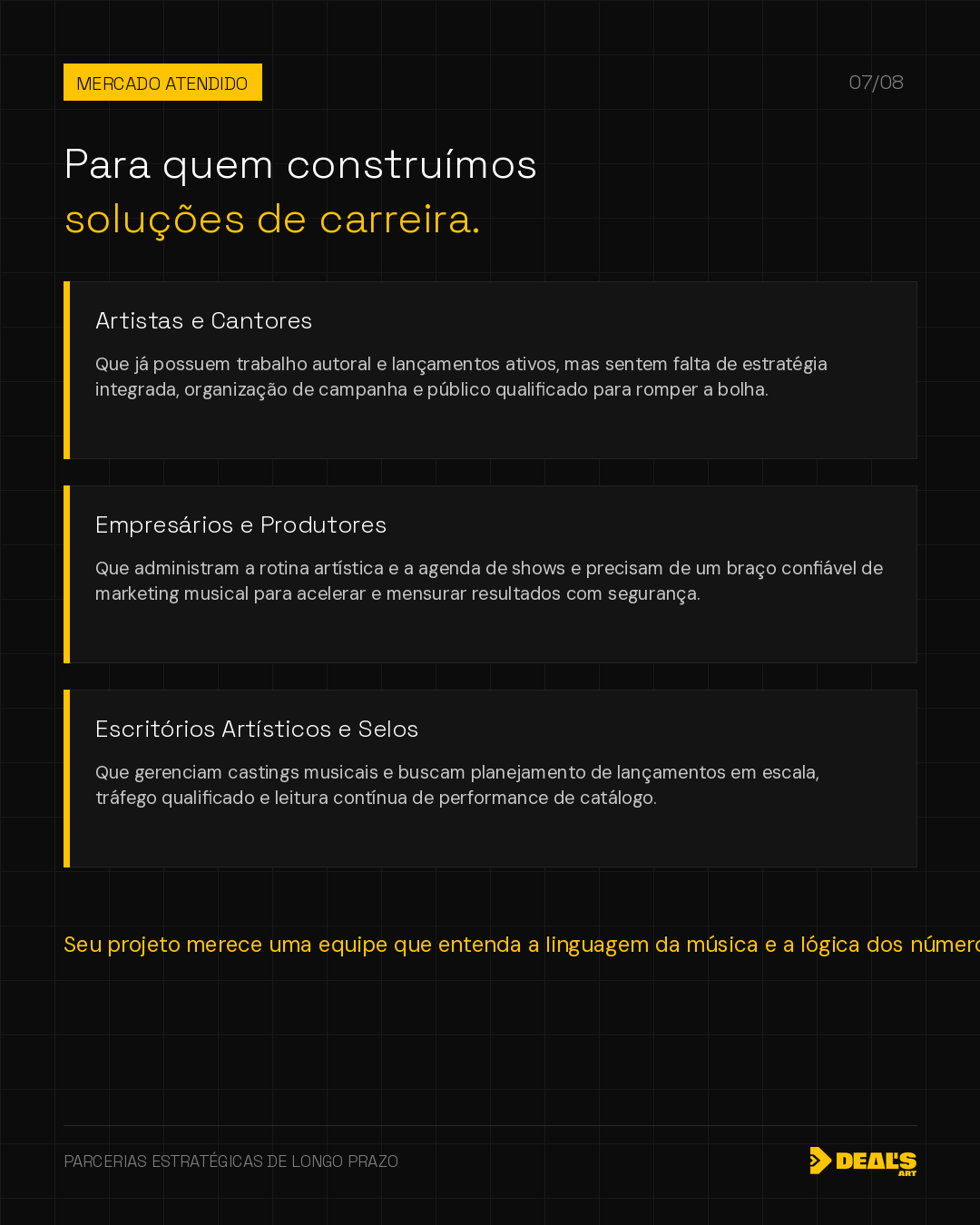 Arte oficial da Deal's Art sobre artistas, empresários, produtores, escritórios e selos.
