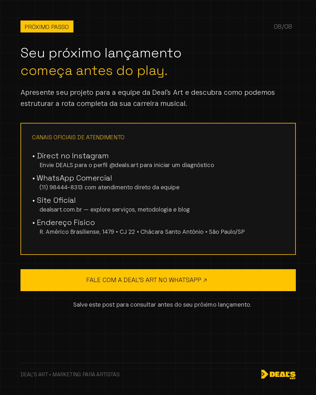 Arte oficial da Deal's Art com a mensagem seu próximo lançamento começa antes do play.